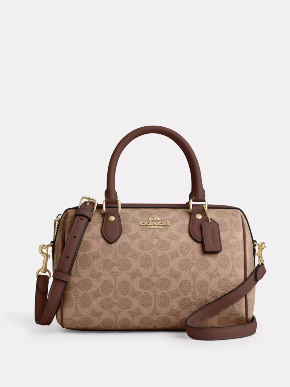 Coach Tan Signature Canvas Satchel with Brown Leather Trim